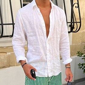 Per uomo Camicia Camicia di lino Camicia Estiva Camicia da Spiaggia Camicie sbottonate Semplice Casuale Quotidiano Blu Nero Bianco Rosa Manica Lunga B