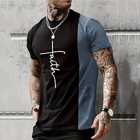 Men's Bible Graphic Color Block Letter T Shirt Christian T Shirts Short Sleeve T shirt 3D Print Crew Neck Shirt Vintage Fashion Designer Outdoor Daily Sports B