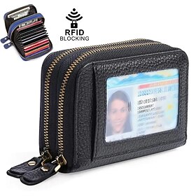Credit Card Holder Wallet Genuine Leather Name Card Holder Luxury with Magnetic Shut Single Compartment for Women Men