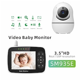 babymonitor - 3,5-skjerms video babymonitor med kamera og lyd - fjernkontroll pan-tilt-zoom nattsyn vox-modus temperaturovervåking vuggeviser 2-veis snakk 960