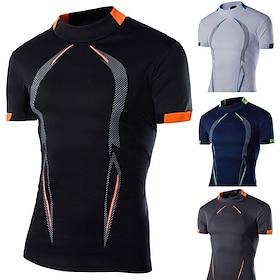 Men's Plus Size Big Tall T shirt Tee Tee Crew Neck Black White Dark Navy Short Sleeves Outdoor Sports Going out Quick Dry Print Color Block Clothing Apparel Po