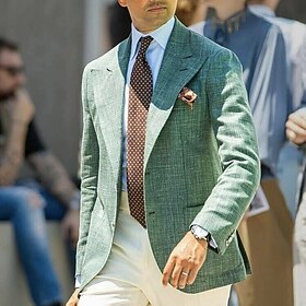 Men's Linen Blazer Jacket Beach Wedding Casual Regular Tailored Fit Solid Colored Single Breasted Two-buttons Green 2023