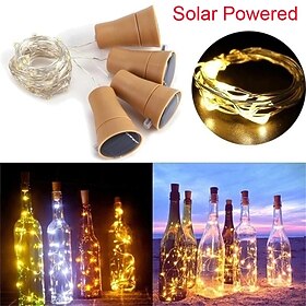 Solarbetriebene Weinflaschenkorken-Festival-Außenlichtgirlandenbeleuchtung, Außenlichterkette, 2 m, 20 LEDs, Kupferdraht-Lichterkette