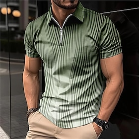 Men's Polo Shirt Lapel Polo Zip Polo Golf Shirt Gradient Graphic Prints Geometry Turndown Blue Purple Green Khaki Gray Outdoor Street Short