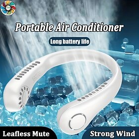 Portable Neck Fan Electric Wireless Fan USB Charging Mini Ventilator Cooling Vaneless Silent Neck Fan Sport Travel Work Learning Neck Hanging Shoulder Neck Fan