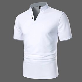 Men's Polo Shirt Golf Shirt Casual Holiday Stand Collar V Neck Short Sleeve Fashion Basic Plain Classic Summer Regular Fit Fire Red Black White Green Gray Polo