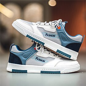Men's Sneakers Skate Shoes Classic Sneakers Walking Casual Outdoor Daily Synthetics Breathable Height Increasing Elastic Band Blue Orange Brown Color Block Spr