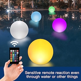 Luz flotante para piscina, bola de piscina, cambio de color con control remoto, atenuador de 16 rgb, luz nocturna ip65, resistente al agua, alimentado por bate