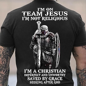 Men's Christian Graphic T-Shirt: Team Jesus, Not Religious, Saved by Grace Knight Tee