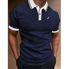 Men's Button Up Polos Polo Shirt Casual Holiday Lapel Short Sleeve Fashion Basic Plain Classic Summer Regular Fit Fire Red Black White Yellow Pink Dark Navy Bu