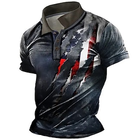 Men's Button Up Polos Lapel Polo Polo Shirt Golf Shirt Graphic Prints Paw American Flag Turndown Red Green Dark Gray Gray Outdoor Street Short Sleeves Print Cl