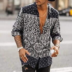 Men's Shirt Boho Shirt Floral Paisley Tribal Graphic Prints Vintage Turndown Black Yellow Purple Green Outdoor Street Long Sleeve Print Clothing Apparel Fashio