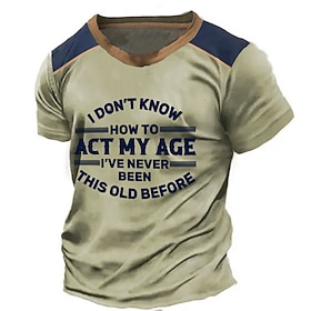 Birthday Mens Graphic Shirt 3D For Grey Summer Cotton Tan V-Neck Tee Distressed Letter Crew Clothing Apparel Print Outdoor Daily Short T-Shirt Brown Don Know H