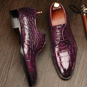 Men's Luxury Purple Crocodile Pattern Leather Oxford Shoes  Faux Leather, Lace-Up Design, Formal Business and Wedding Footwear