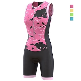 21Grams Women's Triathlon Tri Suit Sleeveless Mountain Bike MTB Road Bike Cycling Dark Pink Yellow Pink Graphic Bike Breathable Quick Dry M