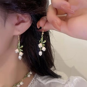Women's Drop Earrings Earrings Vintage Style Flower Cute Vintage Elegant Holiday Imitation Pearl Earrings Jewelry Green For Party Gift Holiday Prom Festival 1