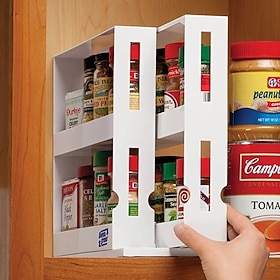 Rotating Spice Racks, Free Standing Spice Jar Rack Rotating Cupboard Organisers Kitchen Storage Rack Shelf Holders Cabinet Organiser Seasoning Storage Box for