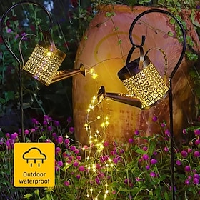 Watering Can Solar Lights Waterproof Copper Lights 36 LEDs for Outdoor Pathway Backyard Deck Lawn Patio Walkway 2 Modes Light Control