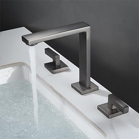 rubinetto miscelatore per lavabo da bagno diffuso, rubinetto per lavabo girevole a 360° in ottone a 3 fori con 2 maniglie montato sul ponte, rubinetto per lava