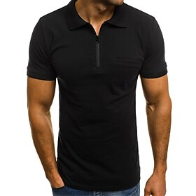 Men's Plus Size Big Tall T shirt Tee Tee Golf Shirt Turndown Black White Red Short Sleeves Outdoor Going out Front Pocket Quarter Zip Plain Clothing Apparel Po