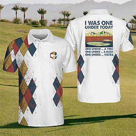 Men's Polo Shirt Lapel Polo Button Up Polos Golf Shirt Letter Graphic Prints Argyle Turndown Black-White Black WhiteBlack White Blue Outdoo
