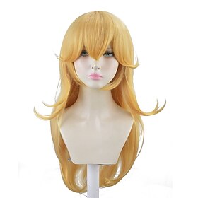 Golden Princess Wig with Bangs Yellow Long Wavy Film Cosplay Synthetic Blonde Wig for Party Anime Halloween Wigs