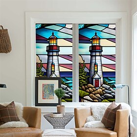 1 Roll Colorful Retro High Tower Window Glass Electrostatic Stickers Removable Window Privacy Stained Decorative Film for Home Office