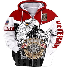 Men's Full Zip Hoodie Jacket Red Hooded Graphic Prints Eagle Print Zipper Sports  Outdoor Daily Sports 3D Print Streetwear Designer Casual