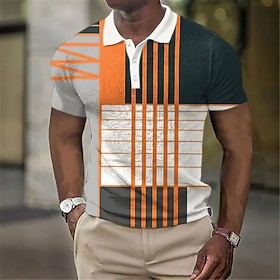 Men's Waffle Polo Shirt Button Up Polos Striped Plaid / Check Lapel Polo Polo Shirt Golf Shirt Graphic Prints Turndown Yellow Red Blue Sky Blue Purple Outdoor
