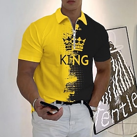 Men's Polo Shirt Lapel Polo Zip Polo Golf Shirt Letter Graphic Prints King Turndown White Yellow Red Blue Purple Outdoor Street Short Sleev