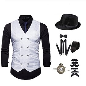 Retro Vintage 1920s Hat Outfits Party Costume Cosplay The Great Gatsby Gentleman Fancy Dress Men's Carnival Masquerade Party Evening Wear Masquerade Casual Dai