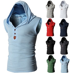Men's Tank Top Vest Top Undershirt Sleeveless Shirt Sleeveless Hooded Summer Plain Fashion Designer Muscle Buttons Outdoor Gym Going out White Top Tee for Men