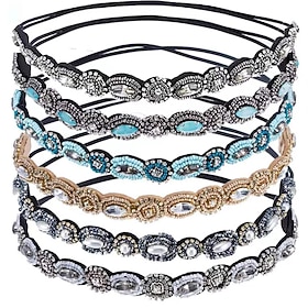 6 Pieces Elastic Rhinestone Beaded Women Headbands Handmade Vintage Jewelry Hair Bands for Girl Hair Accessories 20-26.8 Multicolor