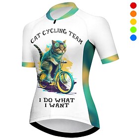 Femmes Maillot de cyclisme Chat Drôle Manche Courte Cyclisme Maillot Top avec 3 poches arrière VTT Vélo tout terrain Cyclisme sur route Séchage Rapide Bandes r