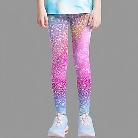 3D-Grafik-Leggings für Mädchen funkeln in Rosa, Sommer, Frühling, aktiv, süß, Streetwear, Polyester, Kinder 3–12 Jahre, Outdoor, Straße, Sport, schlank