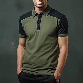 Men's Button Up Polos Golf Shirt Casual Sports Lapel Short Sleeve Fashion Basic Color Block Button Summer Regular Fit White Red Brown Green Button Up Polos