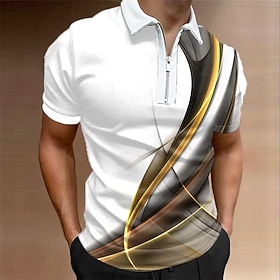 Men's Waffle Polo Shirt Zip Polo Polo Shirt Golf Shirt Gradient Graphic Prints Geometry Linear Turndown Black Yellow Red Blue Green Outdoor Street Short Sleeve
