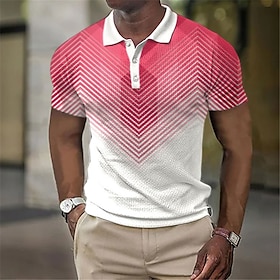 Men's Polo Shirt Waffle Polo Shirt Lapel Polo Button Up Polos Golf Shirt Gradient Graphic Prints Geometry Turndown Blue-Green White Pink Re