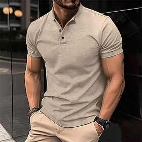 Men's Polo Shirts Golf Shirt Casual Holiday Henley Short Sleeve Fashion Basic Plain Classic Summer Regular Fit White Wine Polo Shirts