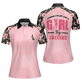 Women's Golf Polo Shirt Golf Shirt Golf Clothes White Pink Short Sleeve Top Floral Ladies Golf Attire Clothes Outfits Wear Apparel