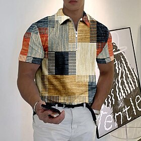 Men's Plaid Zip Pol…