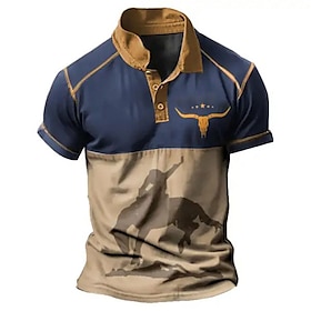 Men's Polo Shirt Lapel Polo Button Up Polos Golf Shirt Graphic Prints Cowboy Turndown Blue Brown Green Khaki Outdoor Street Short Sleeves P