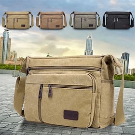 Men's Vintage Canvas Crossbody Messenger Bag  Multi-Pocket Shoulder Bag for Travel, Work, and Daily Use