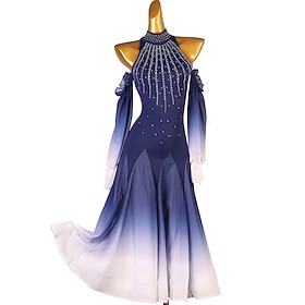 Ballroom Dance Dress Crystals / Rhinestones Women's Performance Training Long Sleeve Spandex Organza