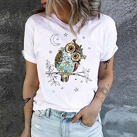 Women's T shirt Tee Cotton 100% Cotton Animal Black White Pink Print Short Sleeve Daily Weekend Basic Round Neck Regular Fit