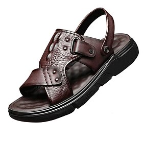 Men's Sandals Slippers Casual Shoes Comfort Sandals Walking Casual Beach Daily Beach PU Breathable Comfortable Slip Resistant Loafer Black Brown Summer