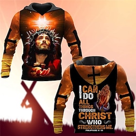 Easter Jesus Is My Strength Mens Graphic Hoodie Pullover Sweatshirt Brown Hooded Prints Daily Sports 3D Streetwear Designer Basic Spring  F