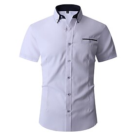 Men's Shirt Dress Shirt Button Up Shirt Light Pink White Wine Short Sleeve Plain Turndown Spring Fall Office Career Going out Clothing Apparel Basic