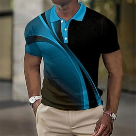 Men's Polo Shirt Waffle Polo Shirt Lapel Polo Button Up Polos Golf Shirt Gradient Graphic Prints Geometry Turndown Yellow Red Blue Green Gr