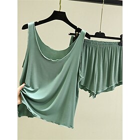 Women's Loungewear Sets Pure Color Casual Comfort Soft Home Daily Bed Modal Breathable Crew Neck Sleeveless Shorts Elastic Waist Summer Spring Black Yellow
